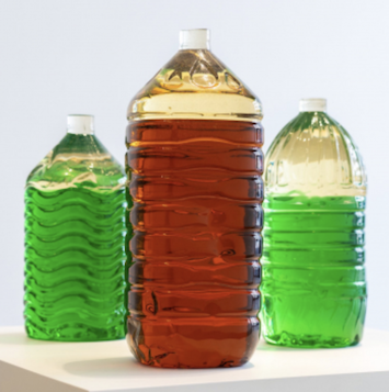 Detail of artwork by Ahmad Ghossein, Gallon of Gasoline. Plastic and resin. 2024